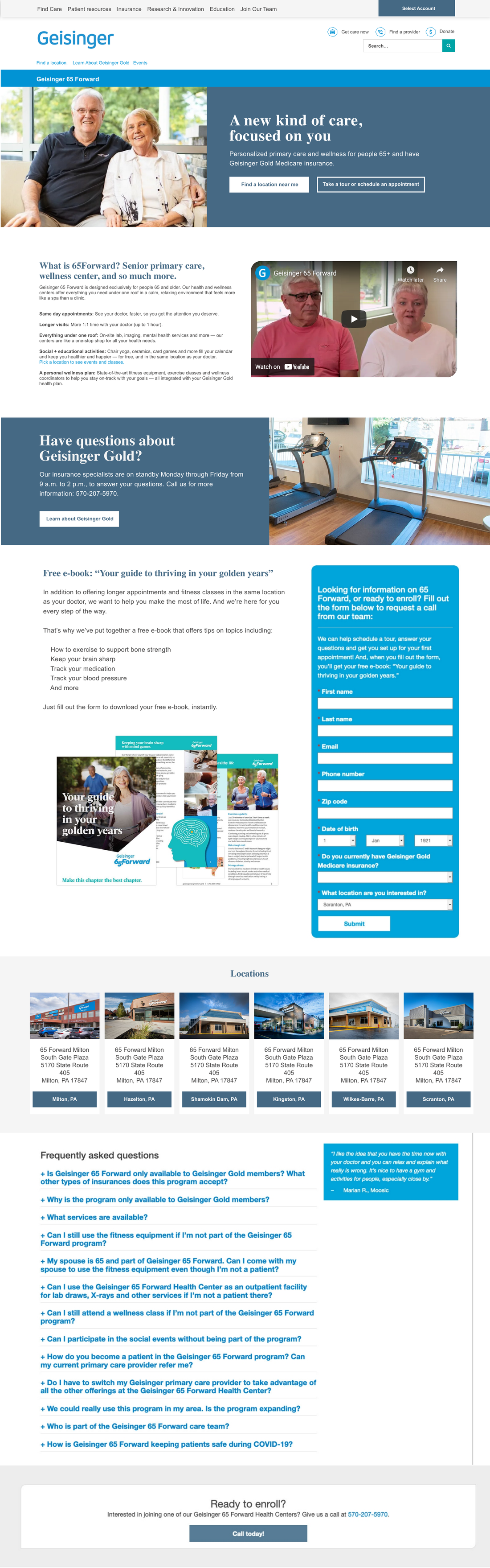 The redesigned 65 Forward landing page — photograph-led hero with a single clear call to action