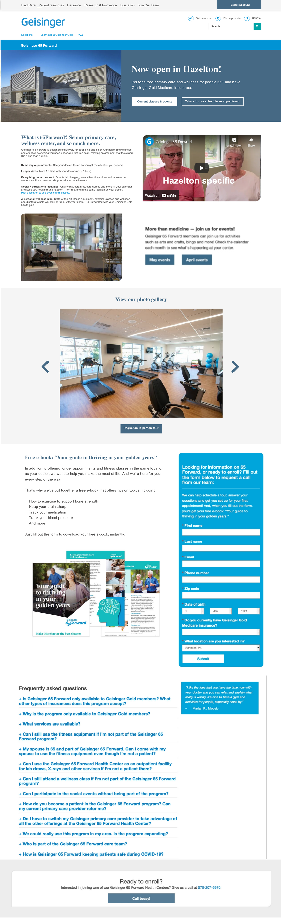 Hazelton location variant — same template with local photography, embedded events, and a 'now open in Hazelton' hero