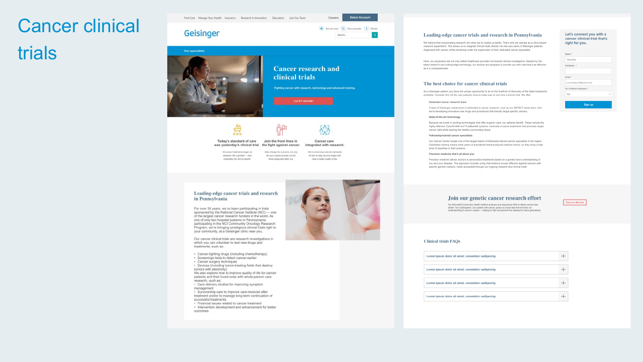 Cancer Clinical Trials page design