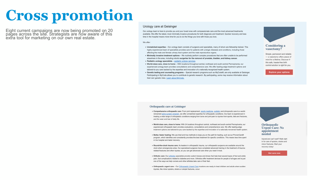 Cross-promotion component running on Urology and Orthopaedic service pages
