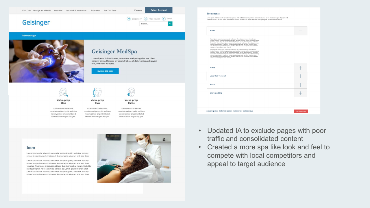 Dermatology MedSpa page concept with spa-like aesthetic
