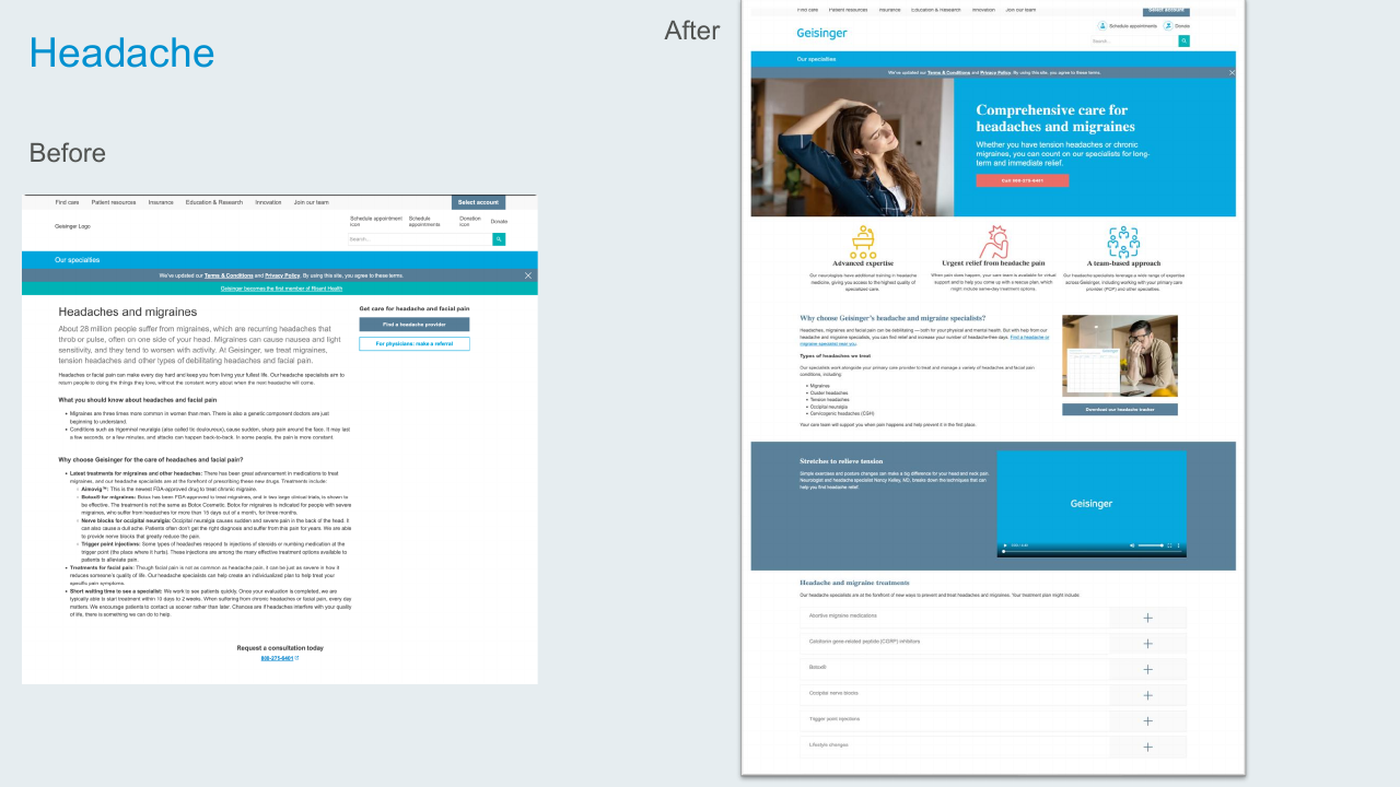 Headache and Migraine Care before-and-after slide