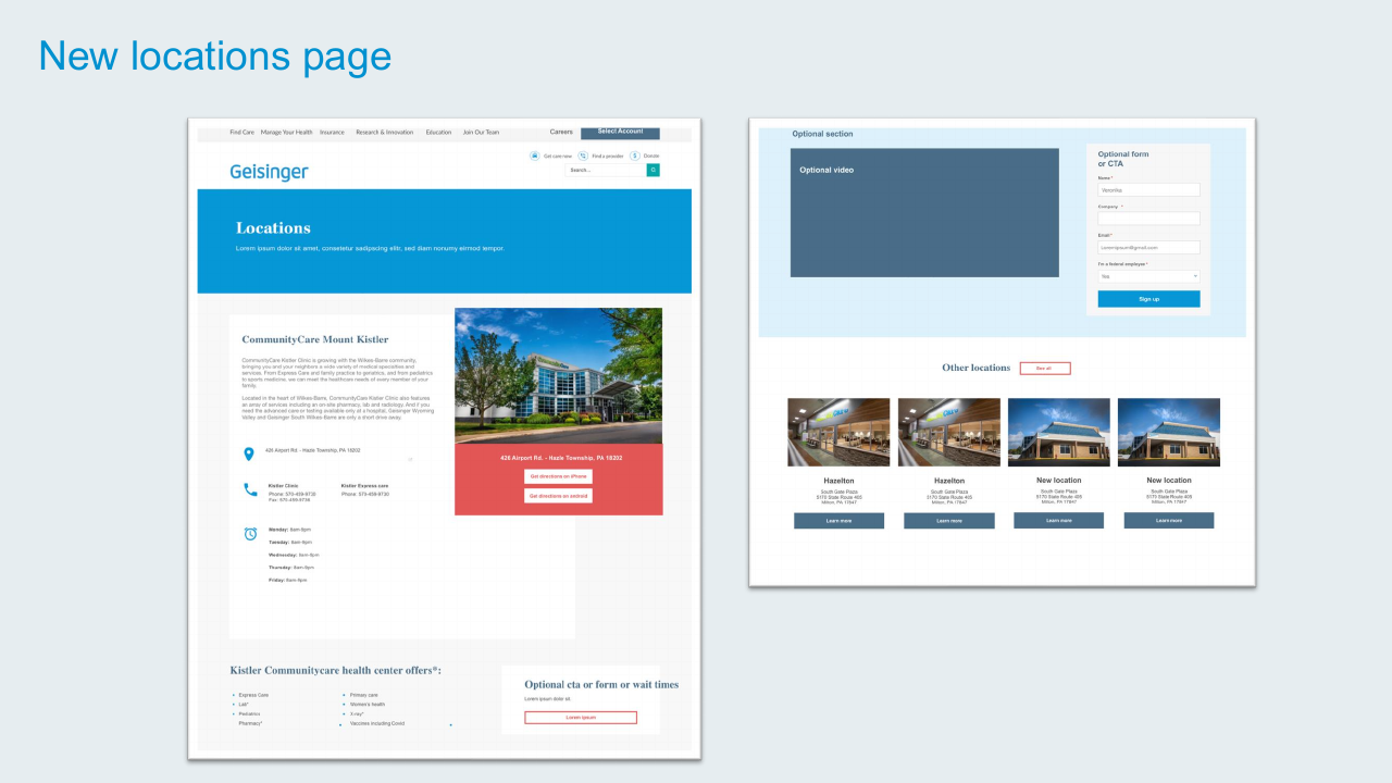 New Locations page template design