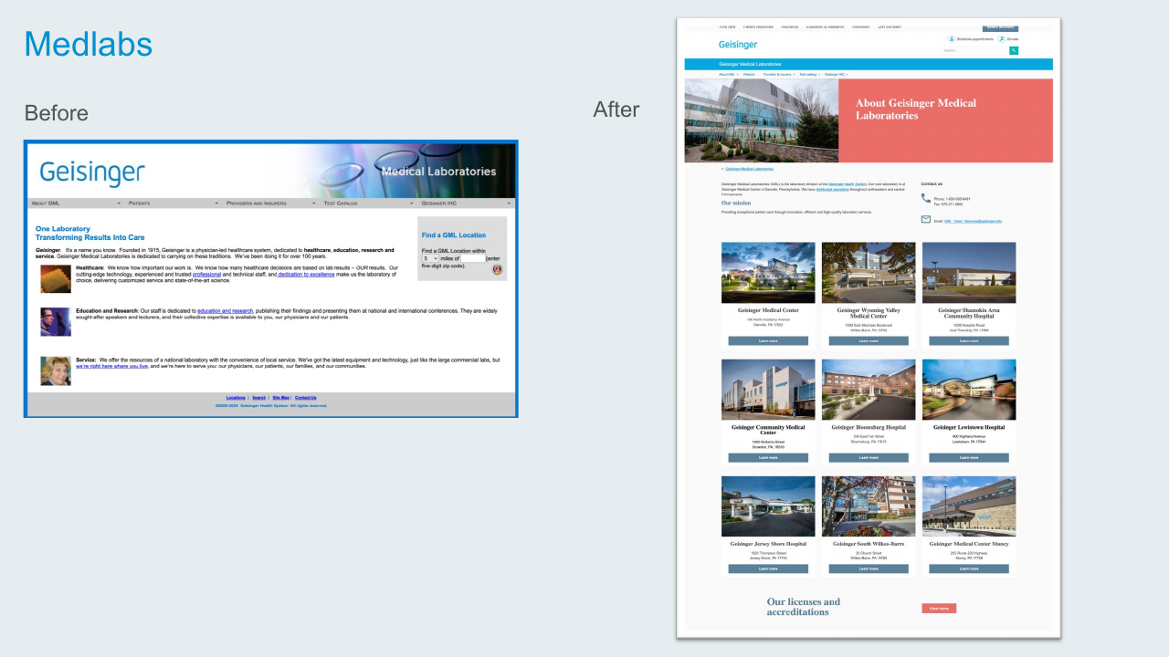 Geisinger Medical Laboratories before-and-after slide