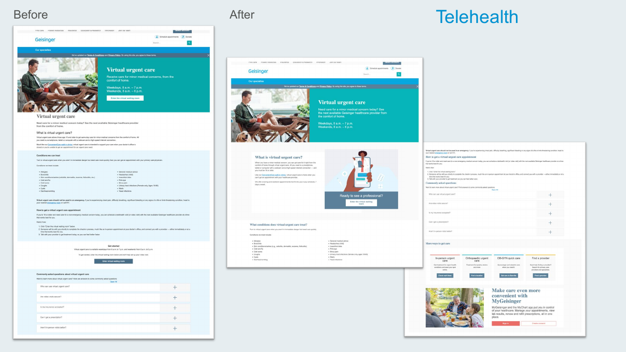 Telehealth Virtual Urgent Care before-and-after slide