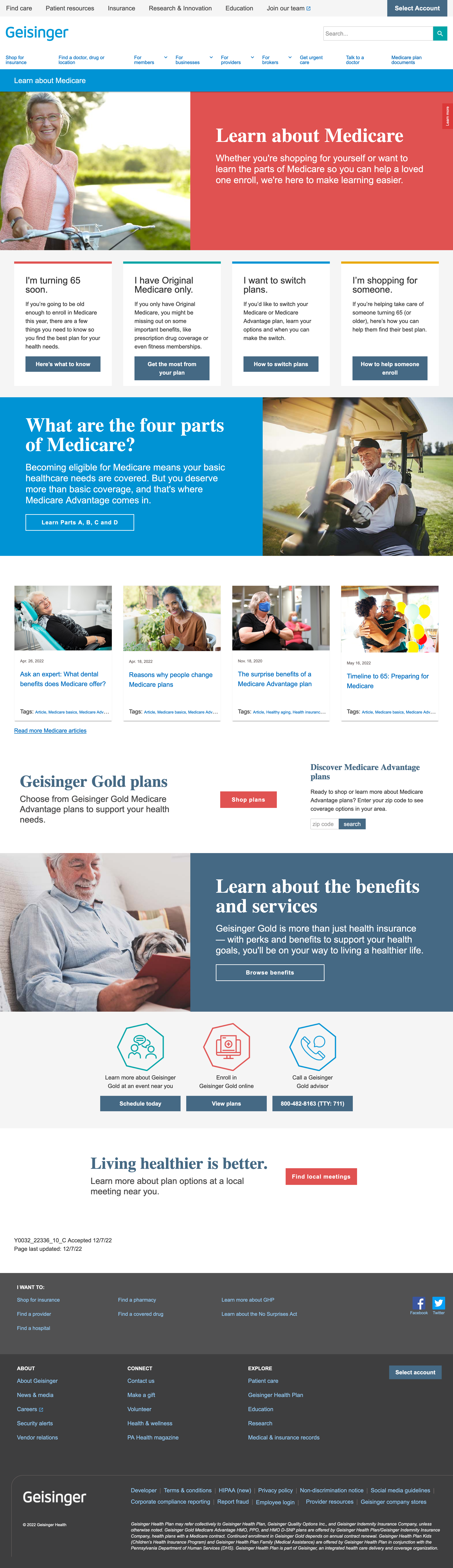 The full redesigned Medicare Learn microsite home page