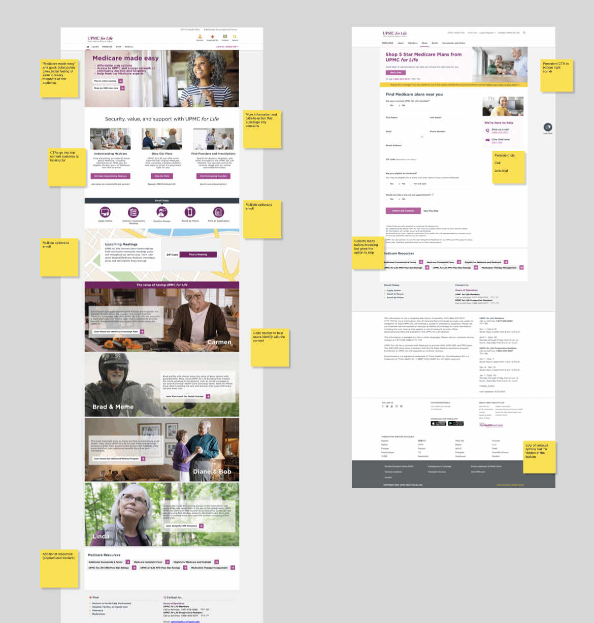 Annotated audit of a competitor's Medicare Advantage landing page