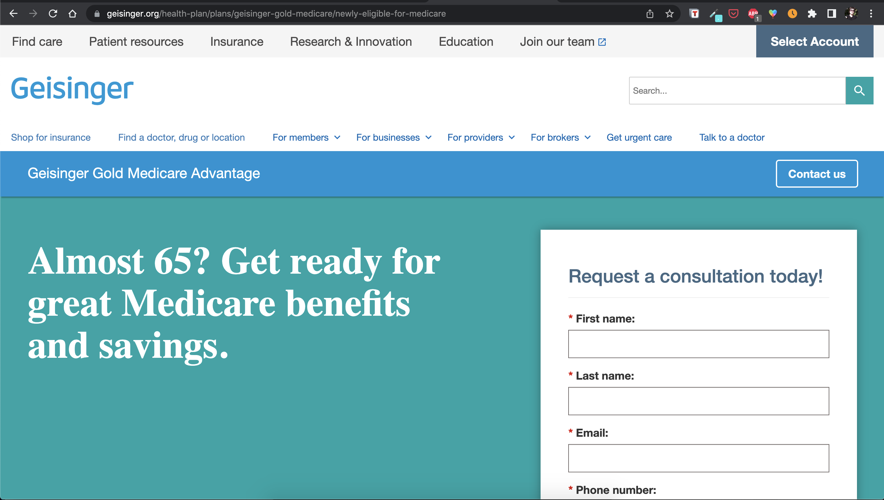 Geisinger's existing shopper-education content before the redesign