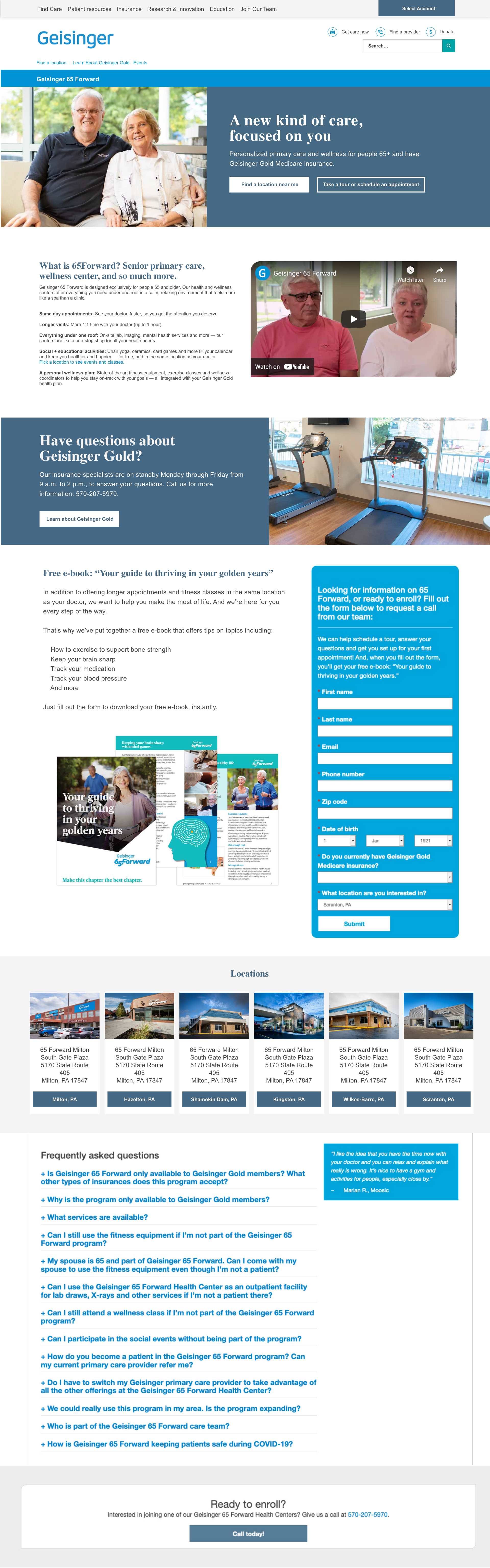 65 Forward redesigned landing page showing new hero with clear call to action