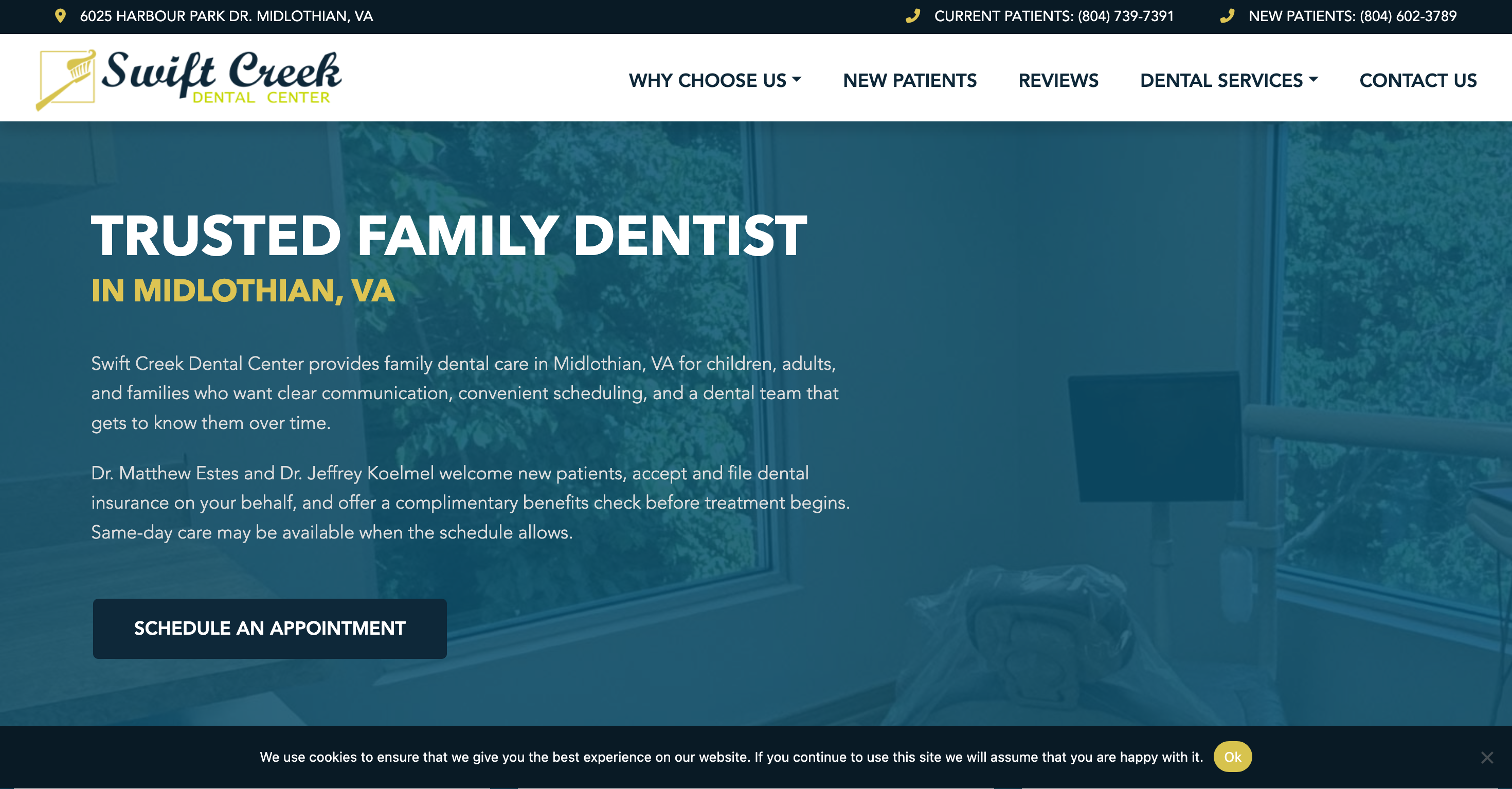 Swift Creek Dental Center website homepage
